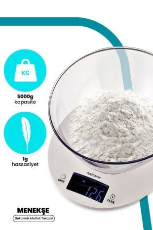 Menekşe Geniş Led Ekranlı Dokunmatik Dijital Hassas 1gr-5kg Mutfak Tartısı Terazisi