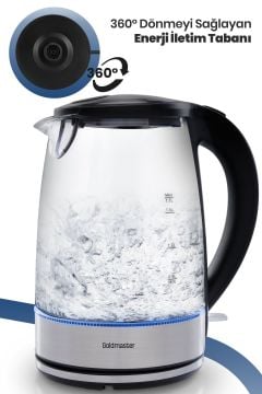 Berrak 2200 Watt İnox Paslanmaz Çelik 1.7 Litre Işıklı Cam Kettle Su Isıtıcı