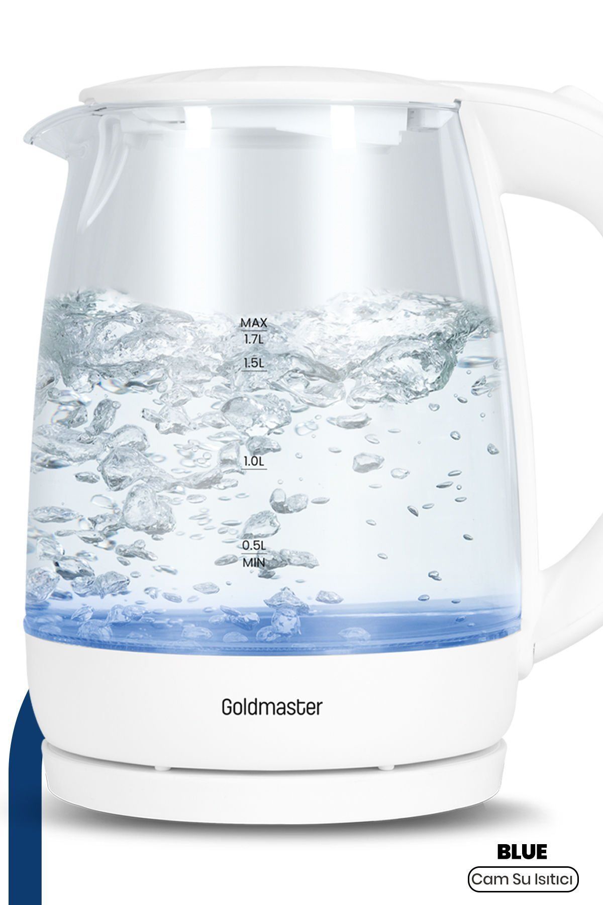 Blue 2200 Watt 1.7 Litre Işıklı Cam Kettle Su Isıtıcı Beyaz