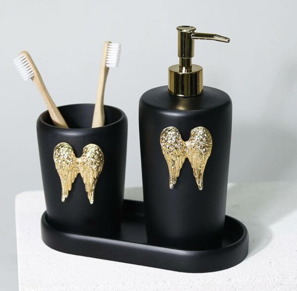Selim Dekor Wings Banyo Seti Siyah-Altın