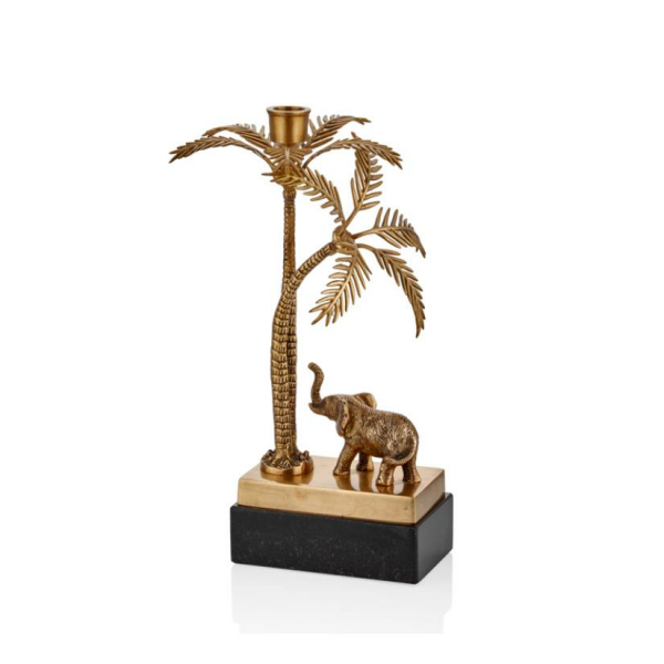 Lamedore Fil Detaylı Palmiye Ağacı Brass Mumluk 19 x 18 x 34 Cm