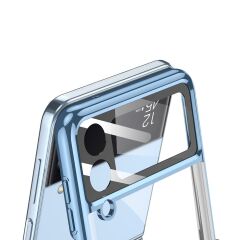 Samsung Galaxy Z Flip 4 uyumlu Yüzüklü Kılıf Kamera Korumalı Kapak Premium Electroplate Metalik