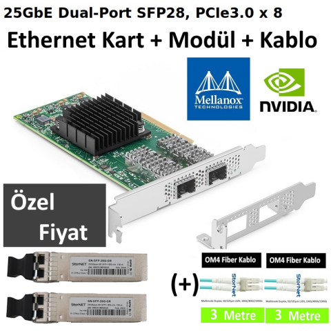 25G Ethernet Kart + 2 adet Modül + 2 adet Kablo | Bundle Ürün