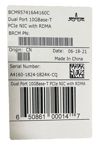 Ethernet Kartı 10G Dual Port RJ45 Broadcom BCM57416 RDMA