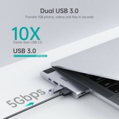 Choetech M24-GY 7in1 Çevirici Dönüştücü Adaptör Hub Çift Type C Macbook Pro Çevirici Adaptör