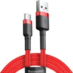 Baseus Cafule USB to Type-C 3A 0.5M Powerbank, Hızlı Şarj ve Data Kablosu CATKLF-A09 Kırmızı