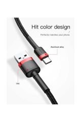 Cafule Kablo USB  Type-C 3A 0.5 M Kırmızı+Siyah