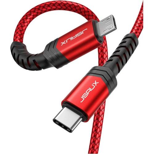 Jsaux USB C To Micro USB Kablosu Uzun Mikro Yüksek Hızlı Şarj ve Data Aktarım Kablosu Örgülü, MacBook Pro Uyumlu Galaxy S8 S9 S10, Pixel 3 Xl, 2 Xl ve Mikro USB Cihazları ile Uyumlu  Kırmızı CC0028