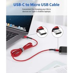 Jsaux USB C To Micro USB Kablosu Uzun Mikro Yüksek Hızlı Şarj ve Data Aktarım Kablosu Örgülü, MacBook Pro Uyumlu Galaxy S8 S9 S10, Pixel 3 Xl, 2 Xl ve Mikro USB Cihazları ile Uyumlu  Kırmızı CC0028