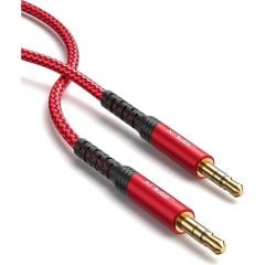 Jsaux Profesyonel Hifi Stereo Ses Kablo 3,5 mm To 3.5mm Trs Uzatma Aux Kablosu 120 cm 2'li Paket CM0004 Kırmızı-Siyah
