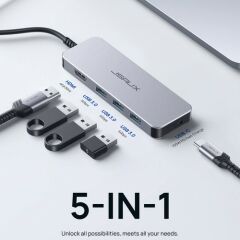 Jsaux 5in1 USB C Hub Type C Çoklu Bağlantı Noktası Adaptörü USB 3.0 Thunderbolt 3 Bağlantı Istasyonu, 4K HDMI , 100 W Güç Dağıtımı  MacBook Pro MacBook Air 2020/IPAD Pro/type C Cihazlar Uyumlu HB0501