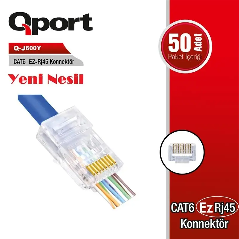 Qport CAT6 50\'lik Paket EZ-RJ45 Yeni Nesil Konnektör - Q-J600Y