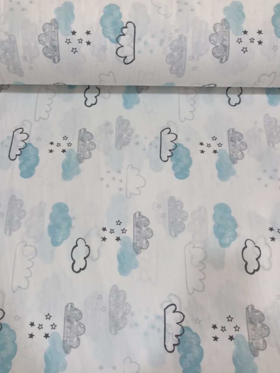 Mavi Bulutlar Poplin Kumaş
