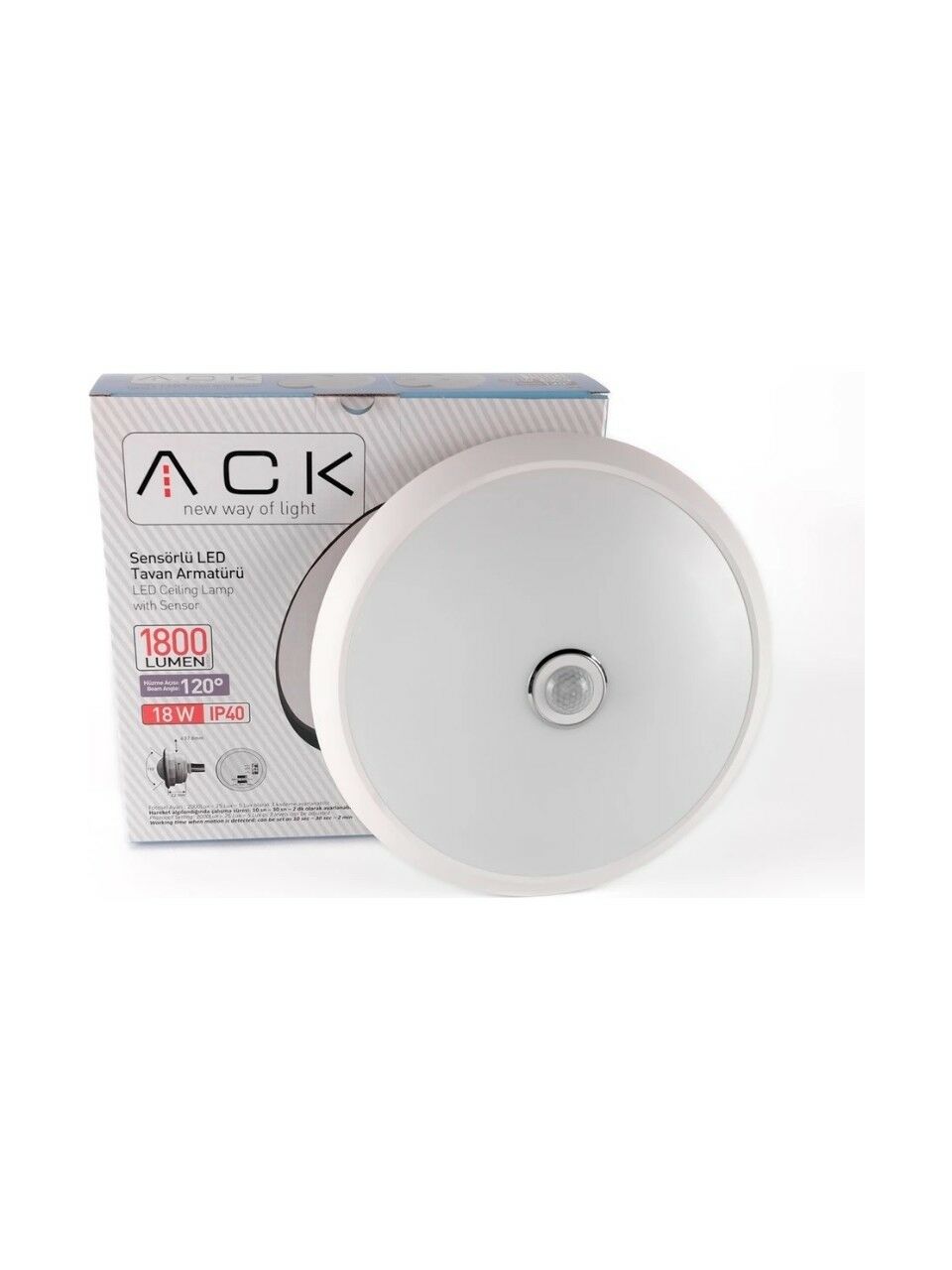 ACK 18W 6500K SENSORLU LED TAVAN ARMATURU ACİL KİTLİ
