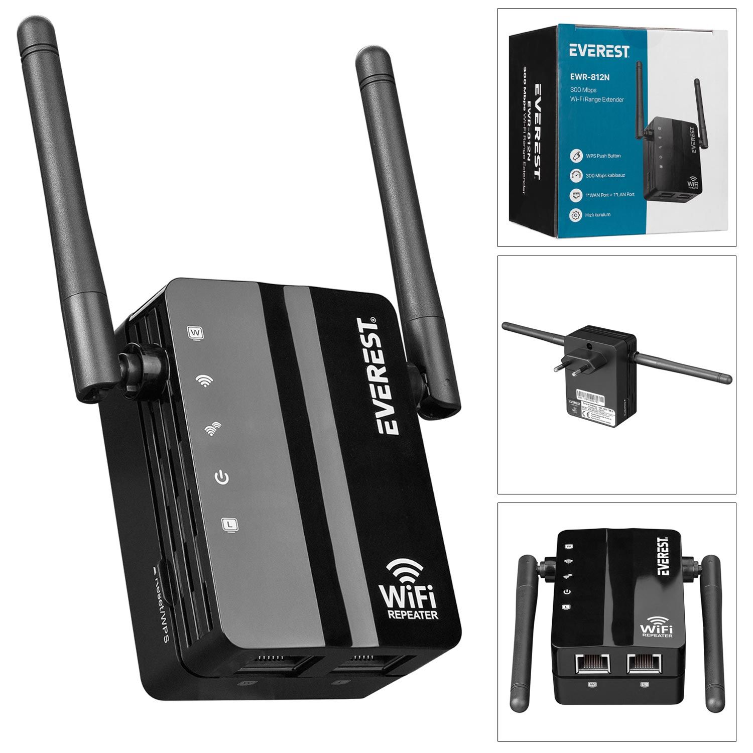 KABLOSUZ MENZİL GENİŞLETİCİ WIFI 300 MBPS REPEATER EVEREST EWR-812N