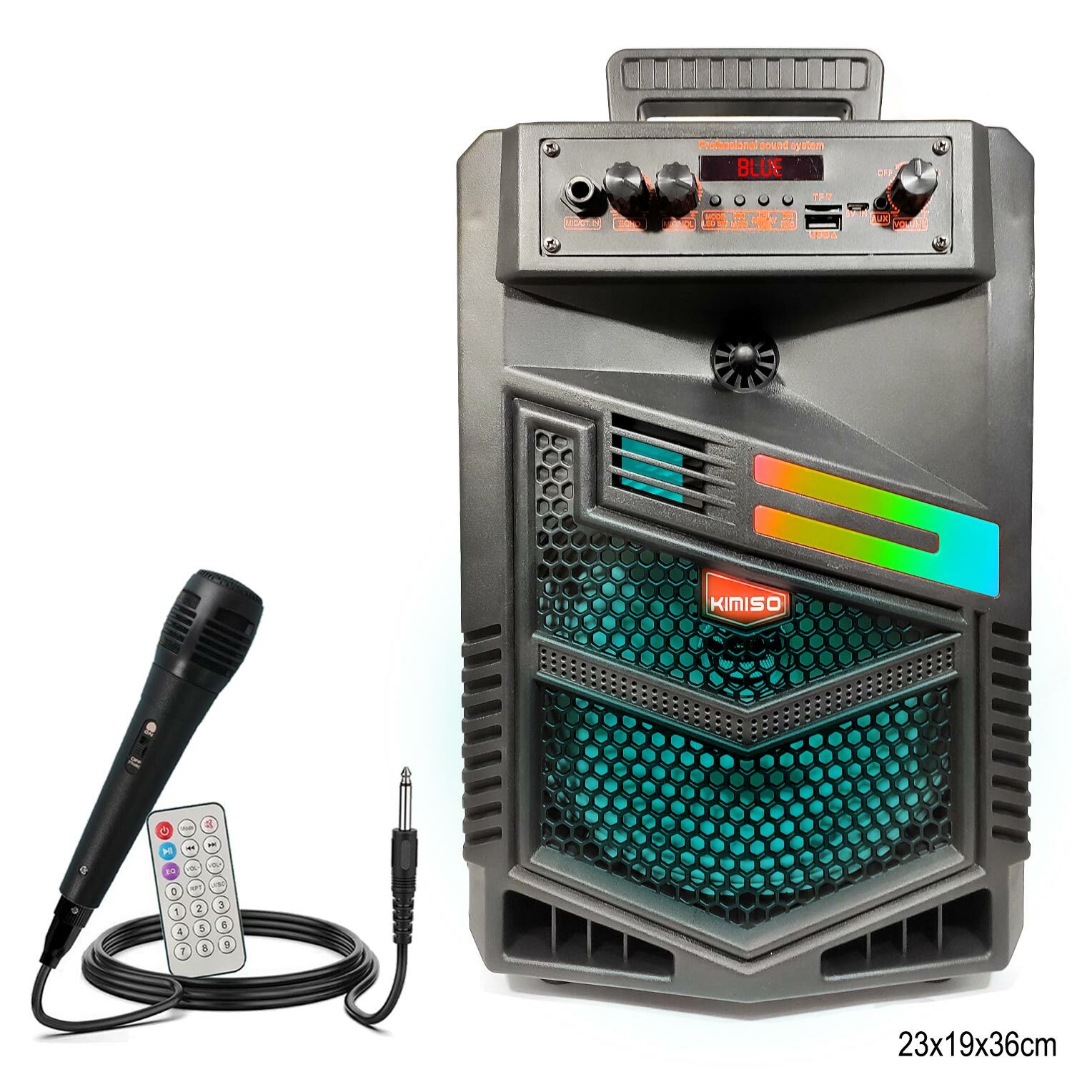 AKTİF SEYYAR ANFİ EL MİKROFONLU 20CM 300W BT/USB/SD LEDLİ KIMISO QS-7803