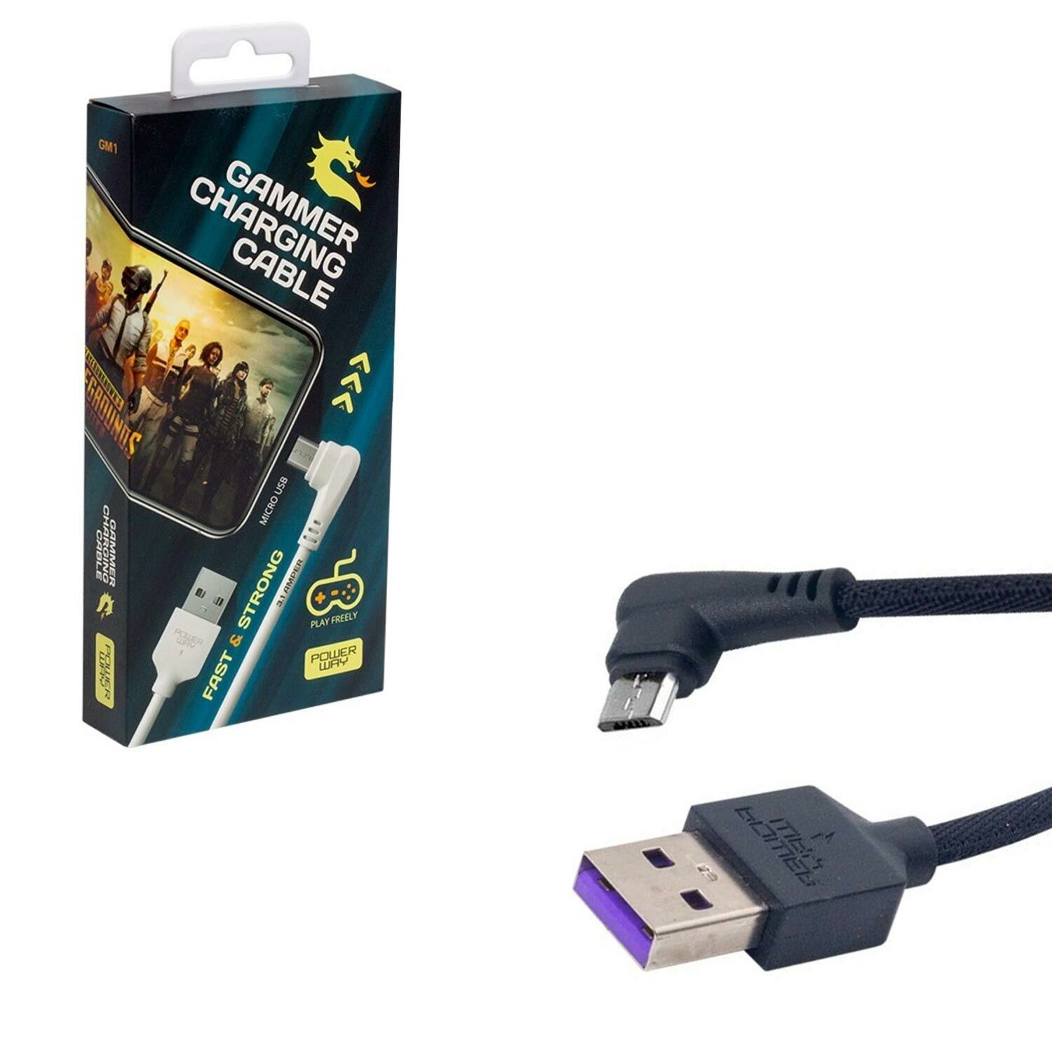 OYUNCU ŞARJ KABLO MICRO ÖRGÜLÜ SİYAH 1MT POWERWAY GM-1