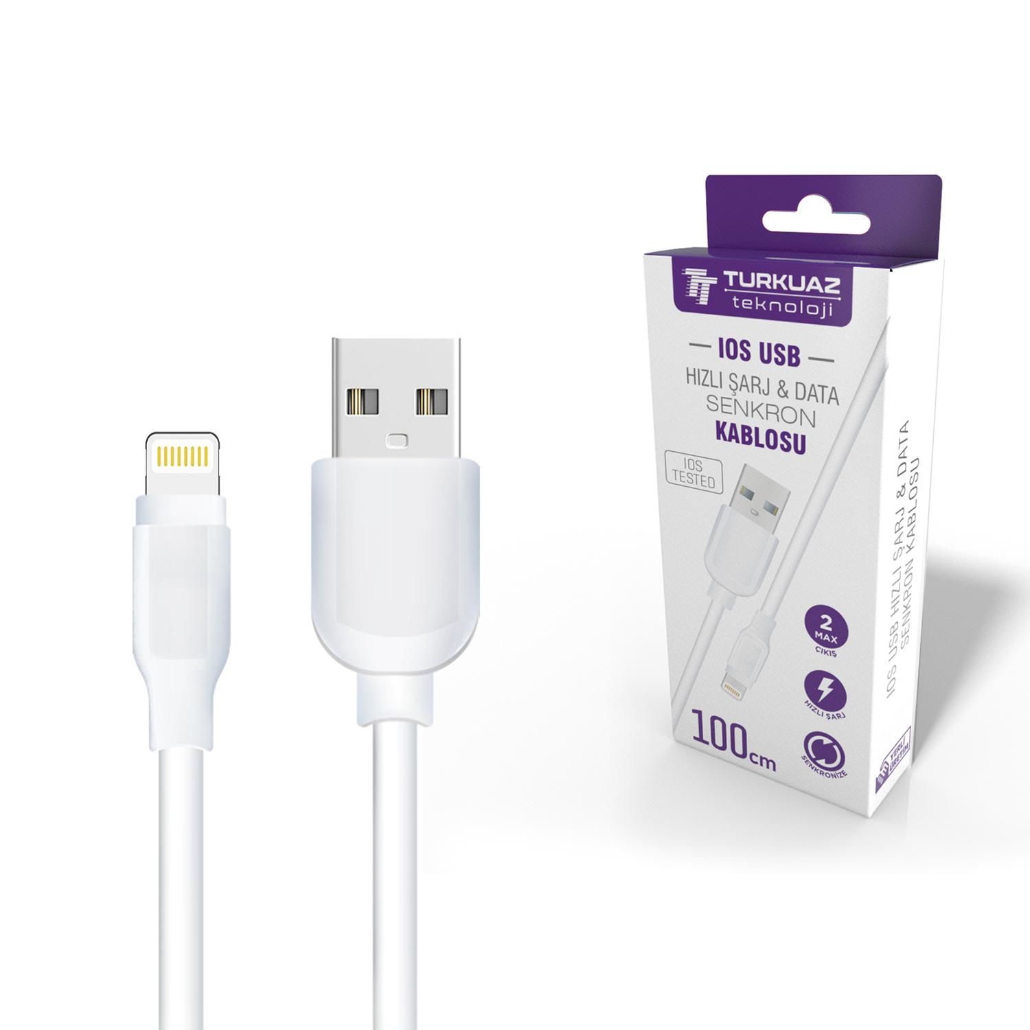 ŞARJ KABLO IPHONE APPLE 2A BEYAZ 1MT EKO TURKUAZ