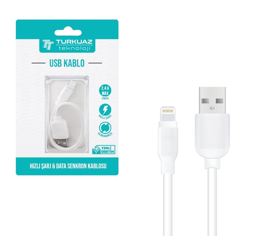 ŞARJ KABLO IPHONE APPLE 2.4A BEYAZ 20CM TURKUAZ