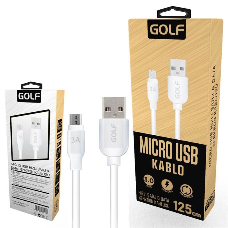 ŞARJ KABLO MICRO 3A BEYAZ 125CM GOLF