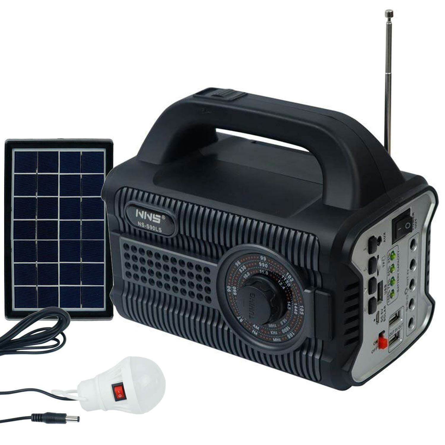MÜZİK KUTUSU SOLAR ŞARJLI PİLLİ BT/FM/USB/SD/AUX FENERLİ NNS NS-S90LS