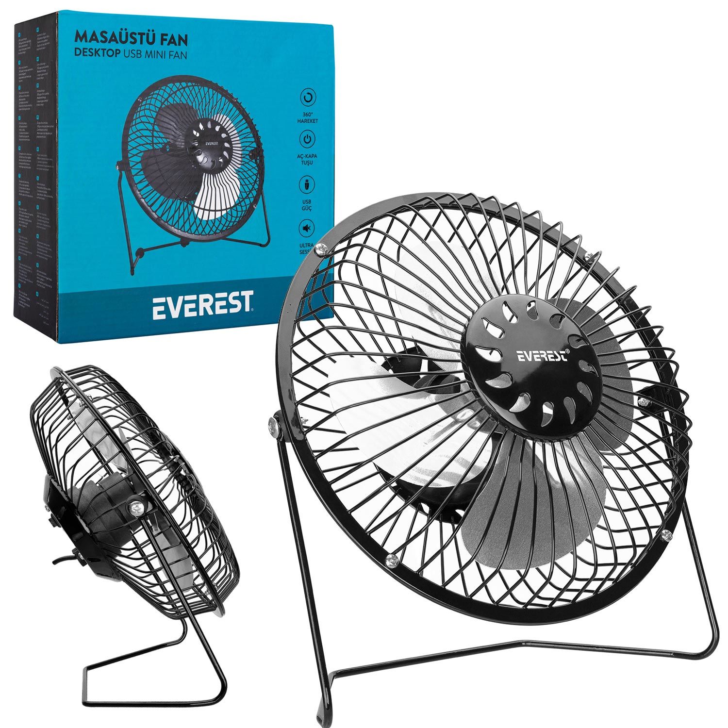 MASAÜSTÜ VANTİLATÖR FAN METAL USBLİ EVEREST EFN-487