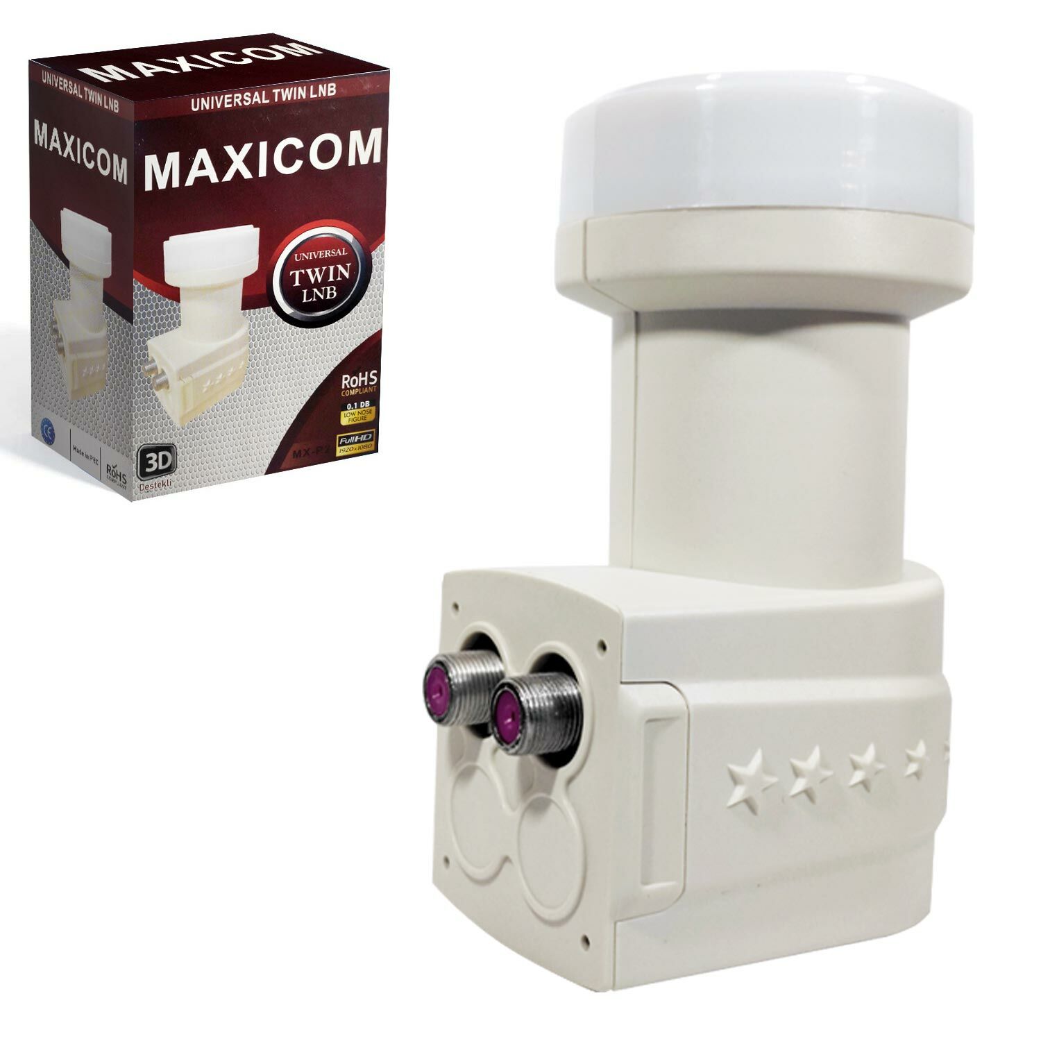 LNB İKİLİ (TWIN) 0.1DB 3D FHD MAXICOM MX-P2