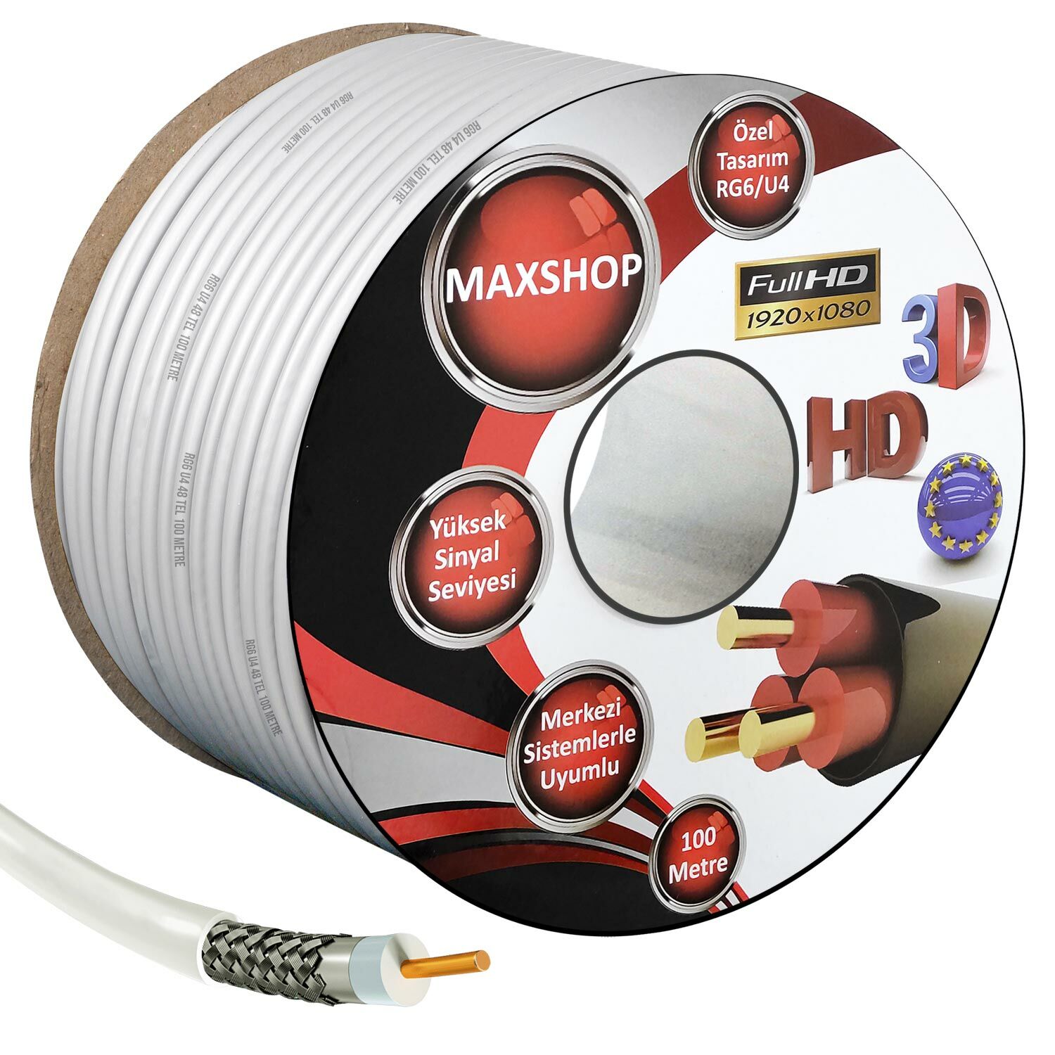 MAXSHOP Anten Kablosu Rg6 U4 48 Tel 100 Metre