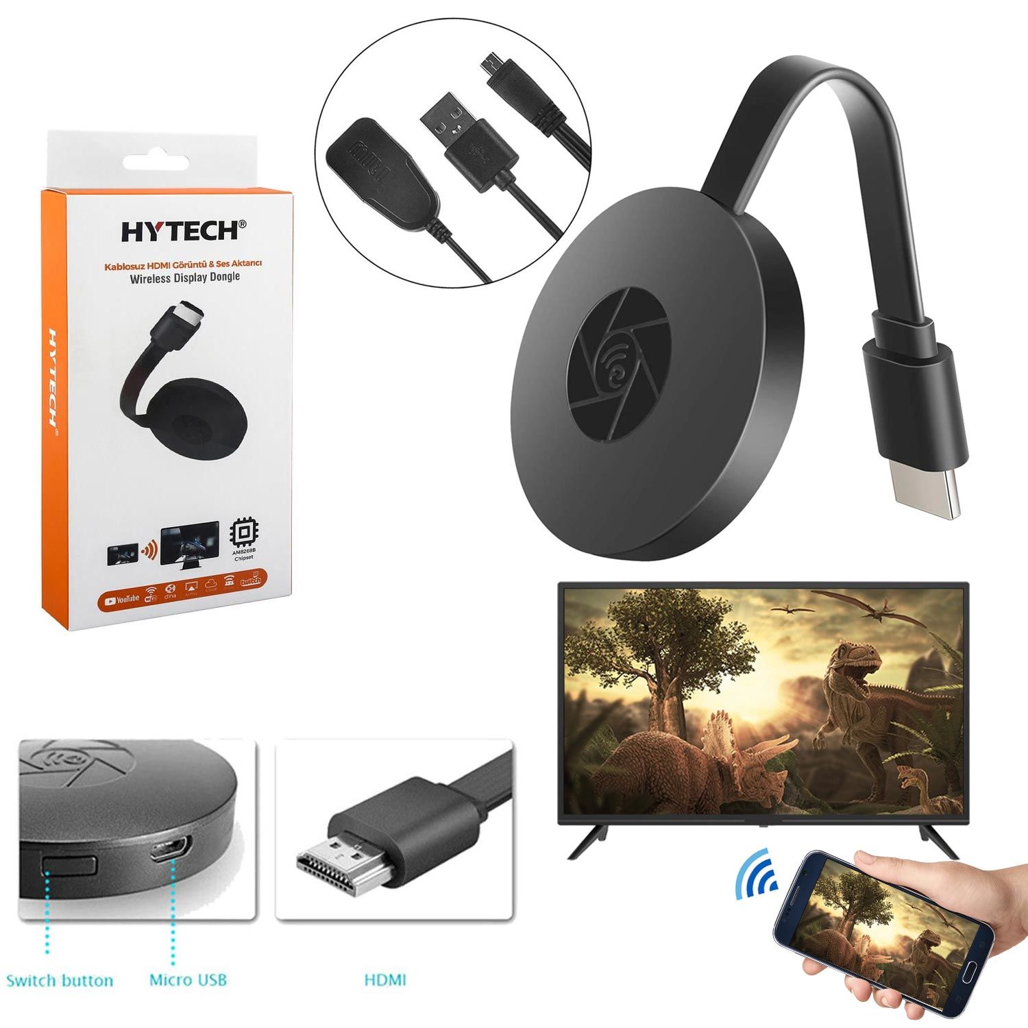 HDMI KABLOSUZ DONGLE TV GÖRÜNTÜ VE SES AKTARICI IOS ANDROID HYTECH HY-WH20