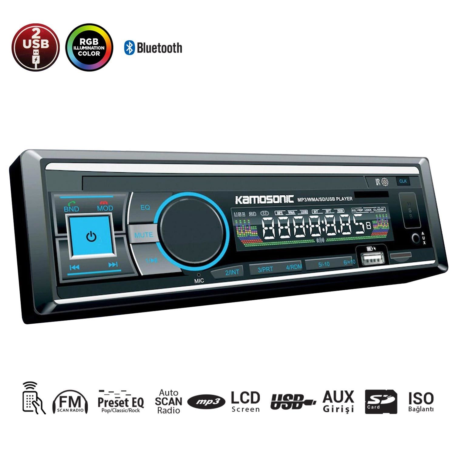 OTO TEYP 4X50W BT/2XUSB/SD/FM/AUX KAMOSONIC KS-MX700