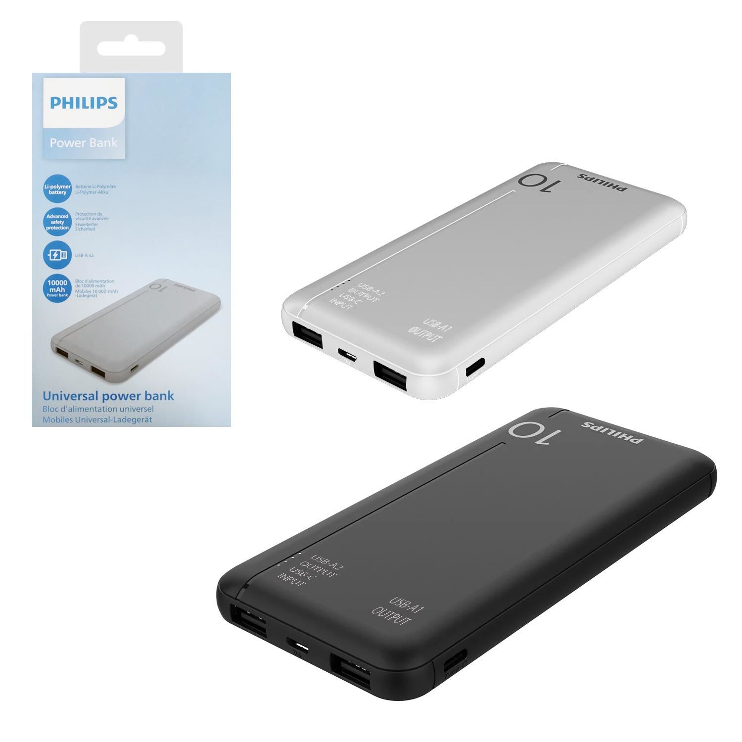 POWERBANK 10000 MAH 2XUSB MICRO TYPE-C GİRİŞLİ SİYAH GRİ PHILIPS DLP1810NV/1810NB