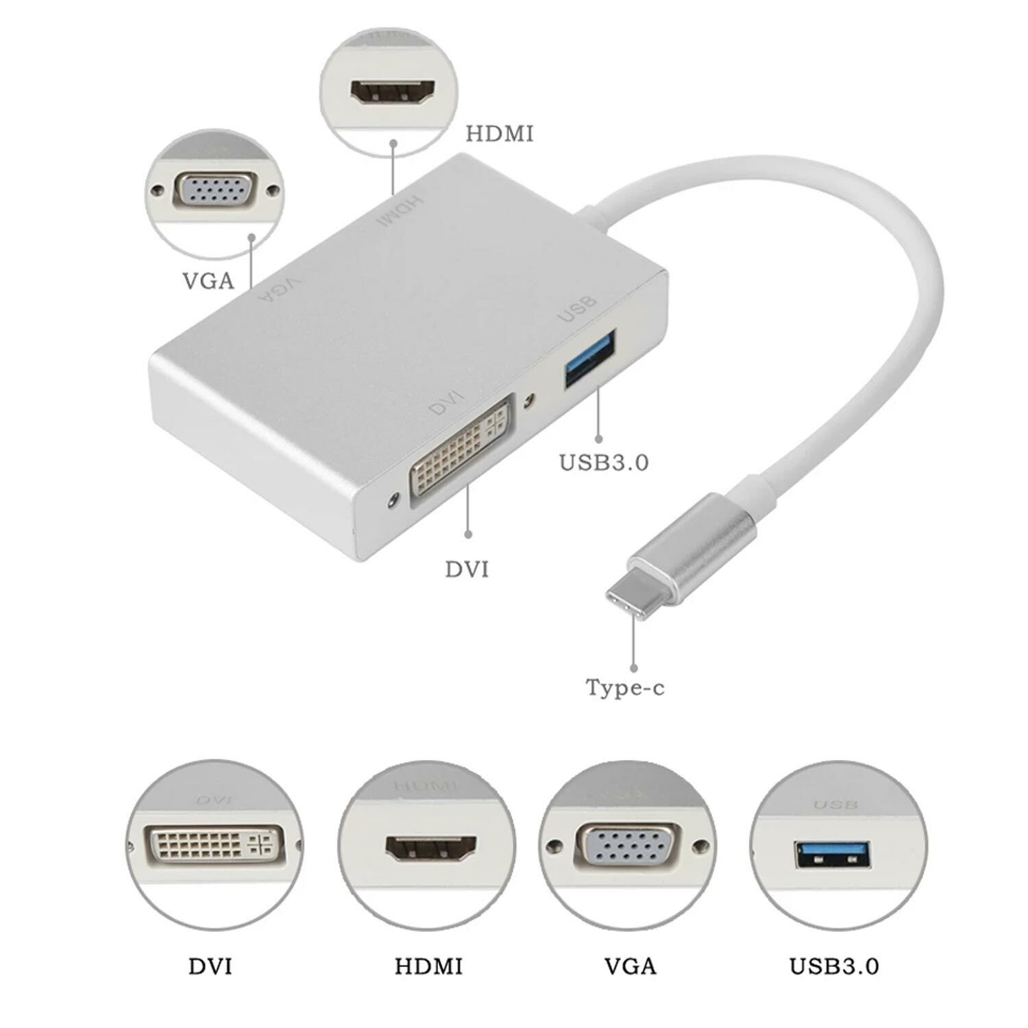 ÇEVİRİCİ ADAPTÖR 4 IN 1 TYPE-C TO USB DVI VGA HDMI HADRON HD-4684