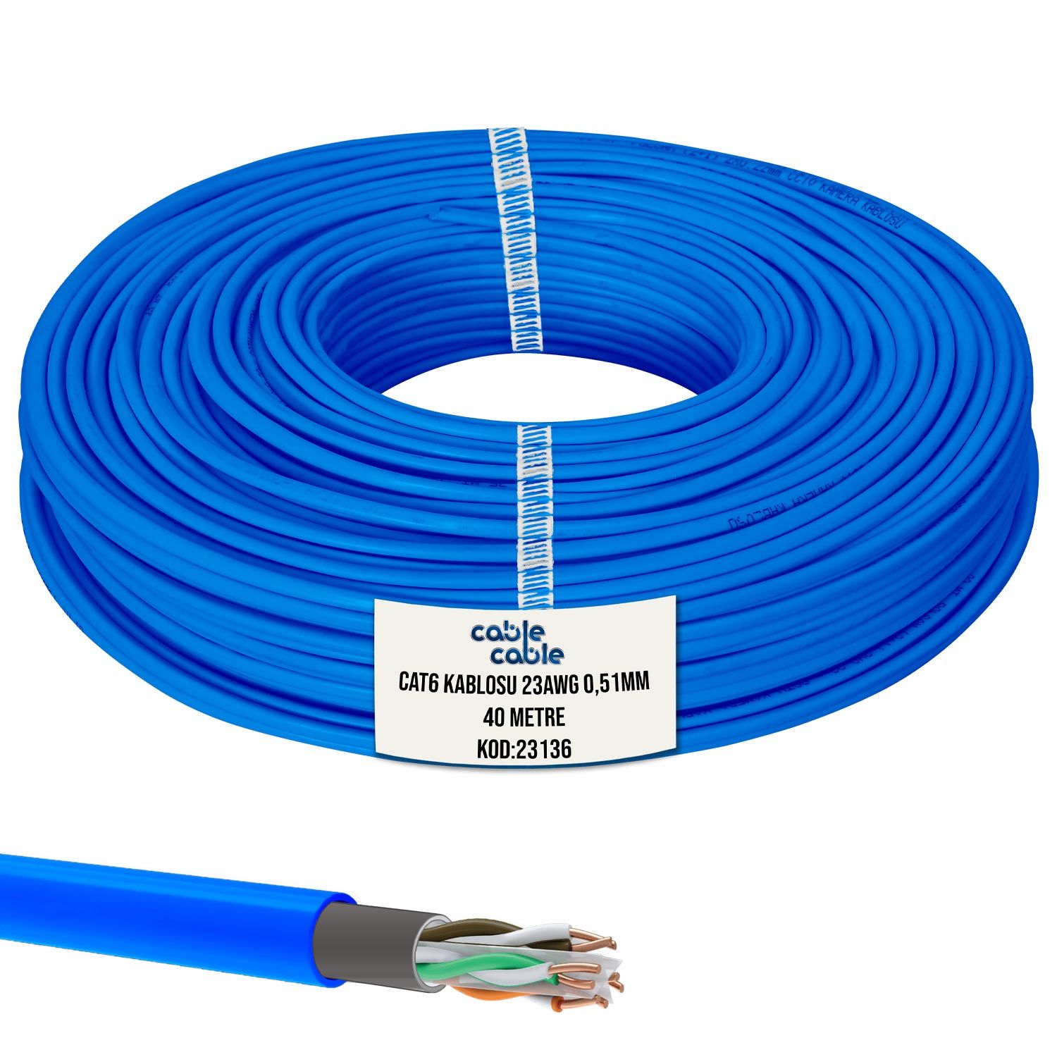 CAT6 KABLO DIŞ MEKAN 23AWG 0.51MM 40MT MAVİ CABLECABLE