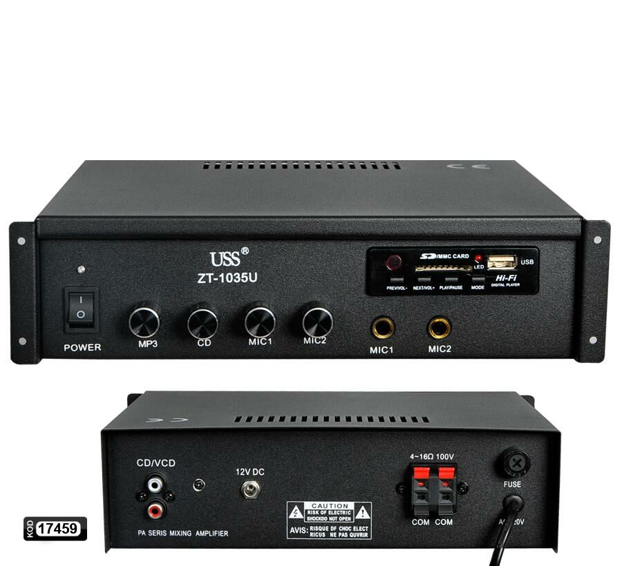 ANFİ 2X35W USB/SD/MP3 TRAFOLU 220/12V UNIVERSAL ZT-1035U