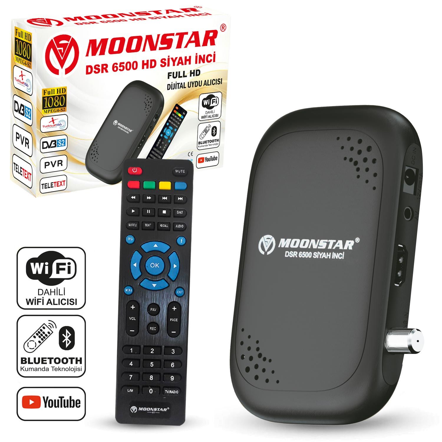 UYDU ALICI MİNİ FULL HD DAHİLİ WIFI YOUTUBE (BLUETOOTH İLE KANAL DEĞİŞTİRME) MOONSTAR DSR-500