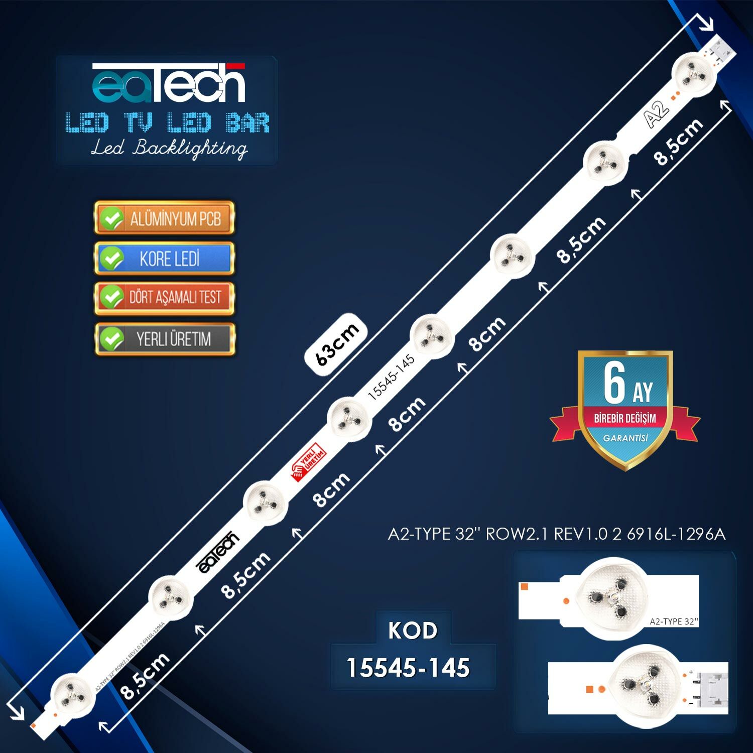 KOD-145 32 VESTEL ARÇELİK SUNNY A2-TYPE ROW2.1 REV1.0 2 6916L-1296A 63CM 8LED
