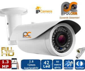 POLCAM PC-0111V Bullet Ip Kamera 1.3mp 2.8mm 12mm