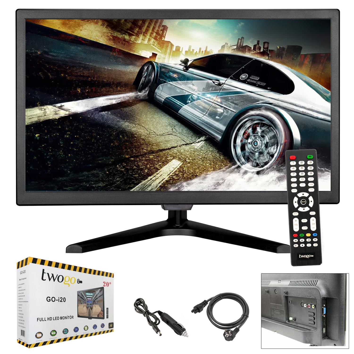 TWOGO GO-İ20 Led Monitör 20 İnç 12-220 Volt Vga Hdmi Rca Usb Dahili Hoparlör