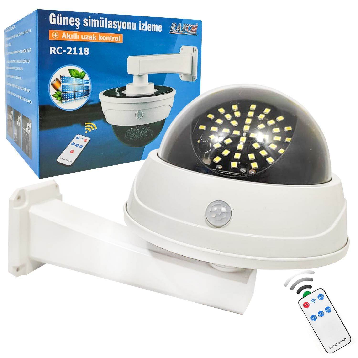 SOLAR GÜNEŞ ENERJİ AYDINLATMA LAMBASI SENSÖRLÜ 44 LED DOME KAMERA TİPİ RANCHI RC-2118