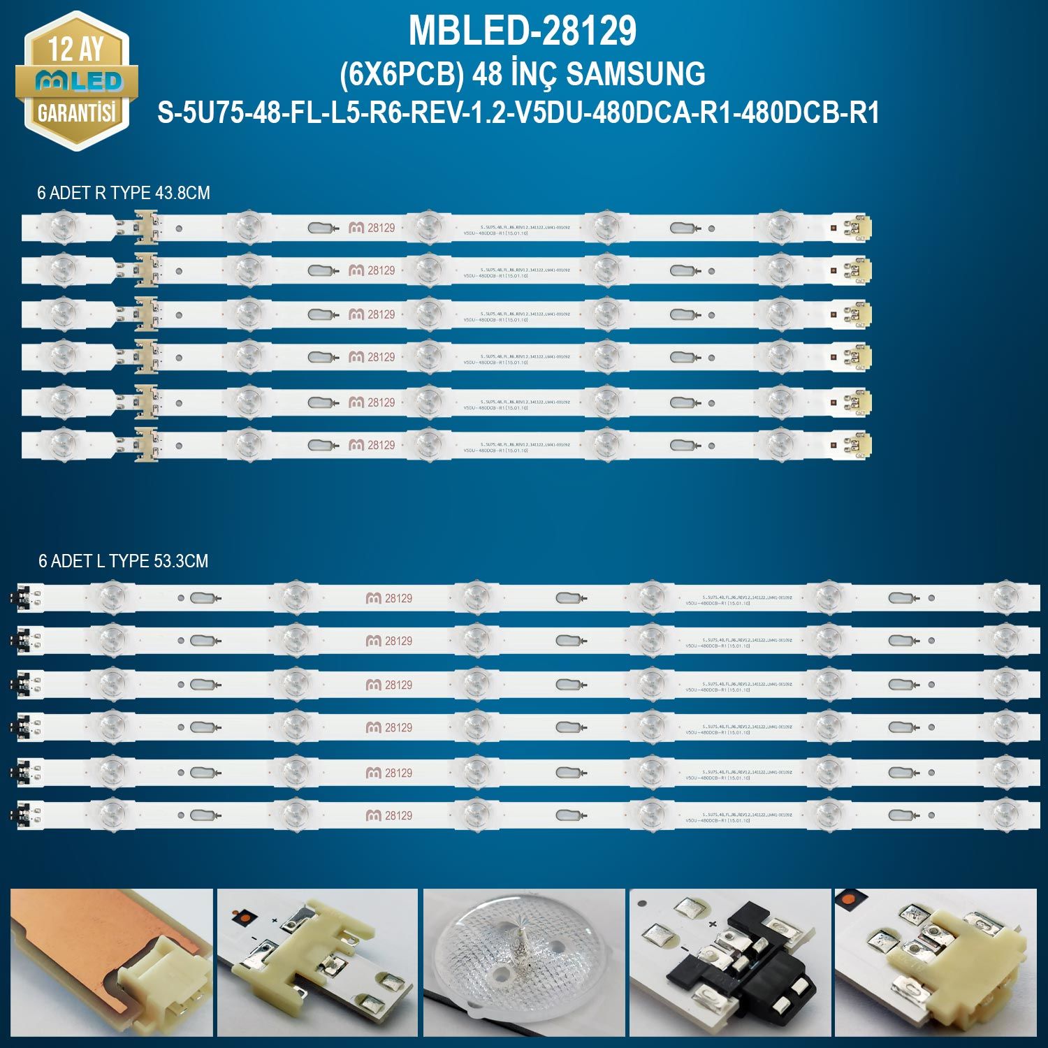 MBLED (6X6PCB) 48 İnç Samsung S-5U75-48-FL-L5-R6-Rev-1.2-V5DU-480DCA-R1-480DCB-R1