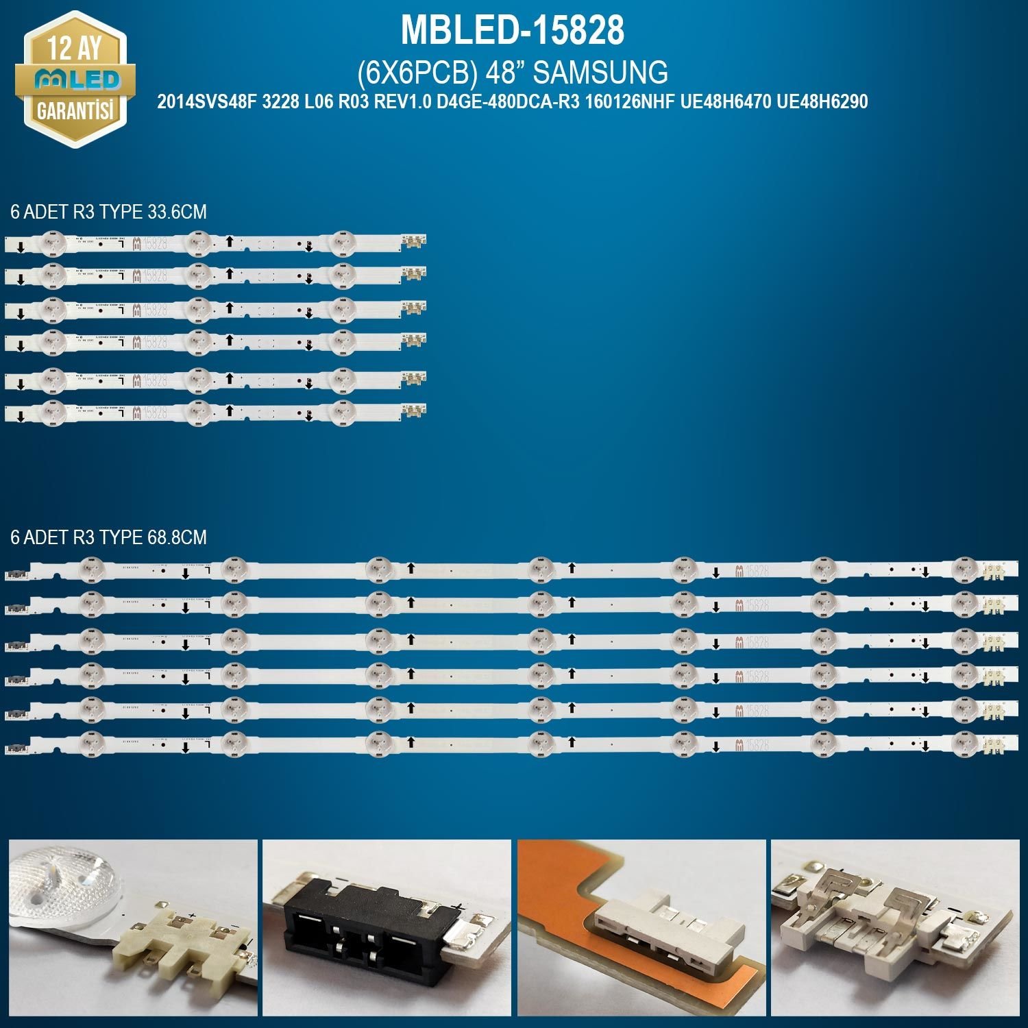 MBLED (6X6PCB) 48 İnç Samsung 2014Svs48f 3228 L06 R03 Rev1.0 D4ge-480Dca-R3 160126Nhf Ue48h6470 Ue48h6290