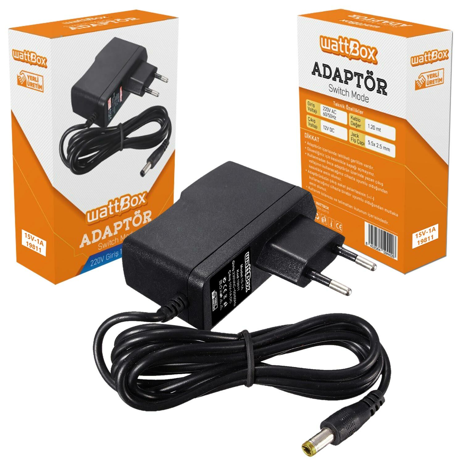 ADAPTÖR 15V 1A 5.5X2.5MM WATTBOX