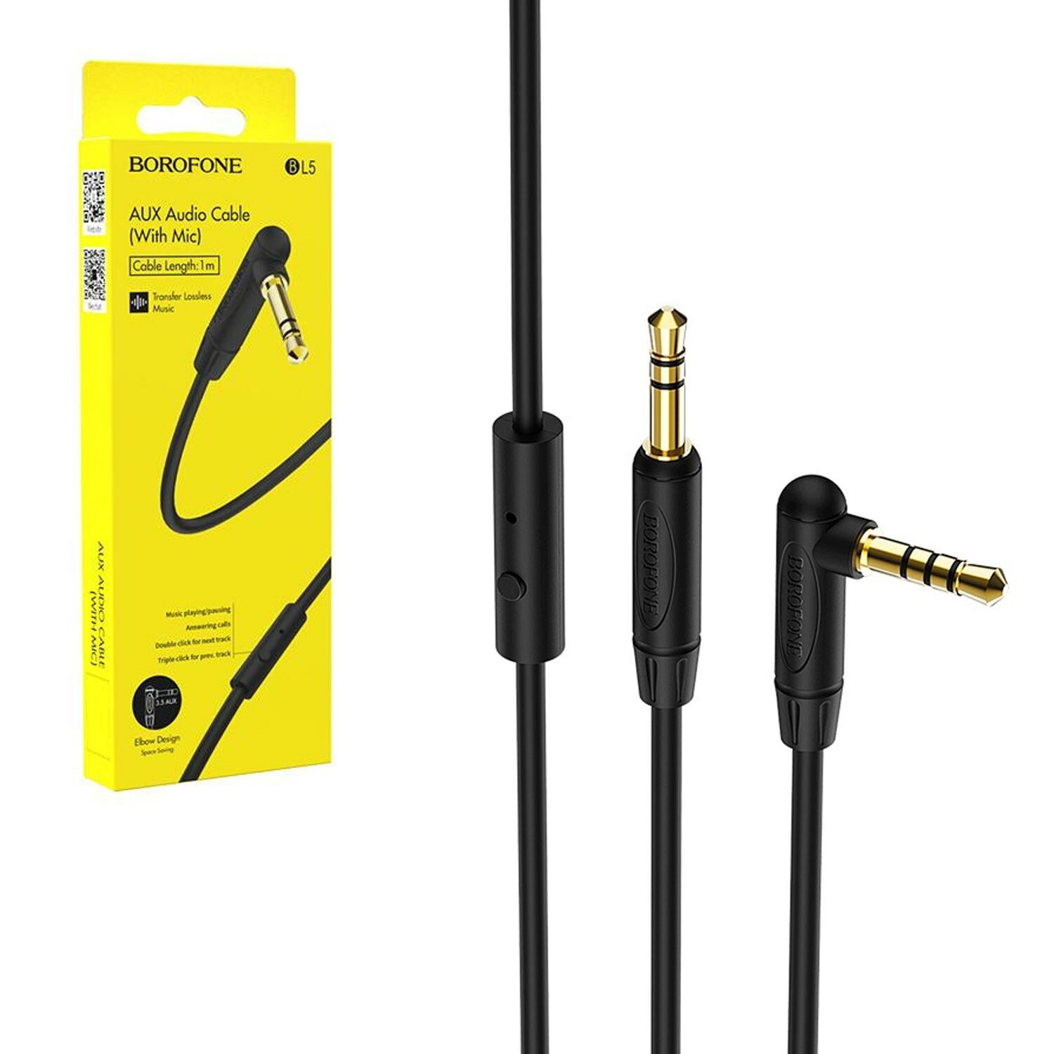 AUX KABLOSU GOLD 3.5MM MİKROFONLU 1MT BOROFONE BL-5