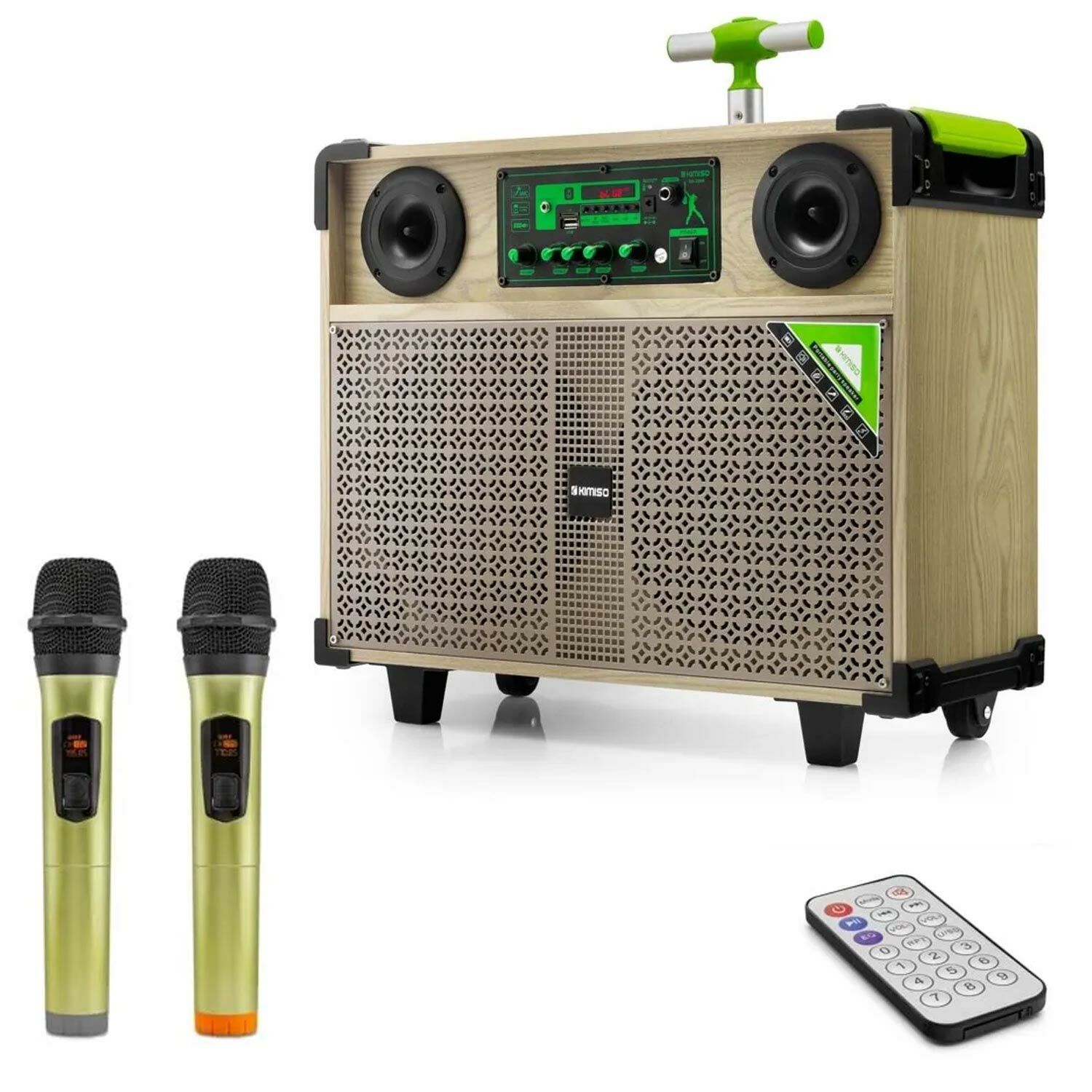 AKTİF SEYYAR ANFİ UHF 2 EL MİKROFONLU 2X20CM 3000W BT/USB/SD/AUX/FM KIMISO QS-229A
