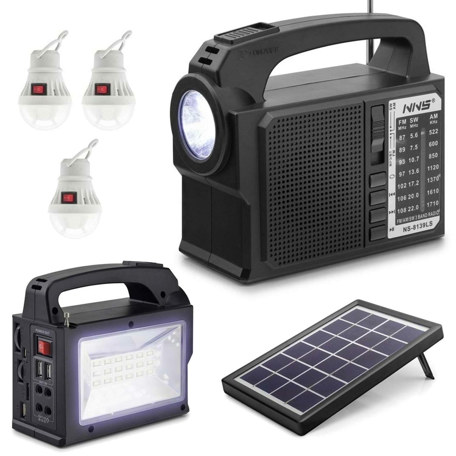 SOLAR KAMP LAMBASI ACİL DURUM IŞIĞI ŞARJLI BT/USB/SD/FM NNS NS-8139LS