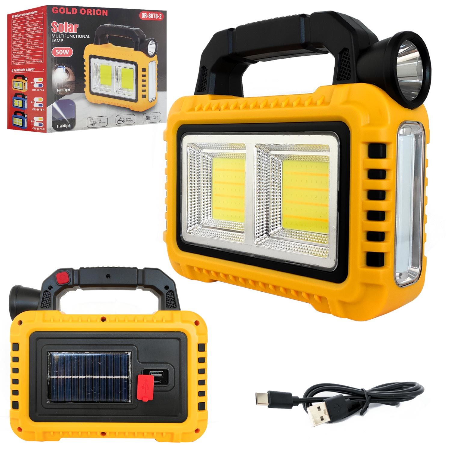 SOLAR KAMP LAMBASI ACİL DURUM IŞIĞI ŞARJLI BEYAZ GÜNIŞIĞI LED+COB 50W GOLD ORION OR-8678-2