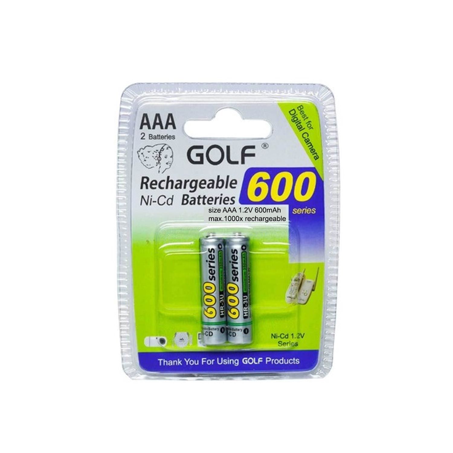 ŞARJLI PİL AAA İNCE 600MAH 600 SERIES Nİ-CD (2 ADET) GOLF