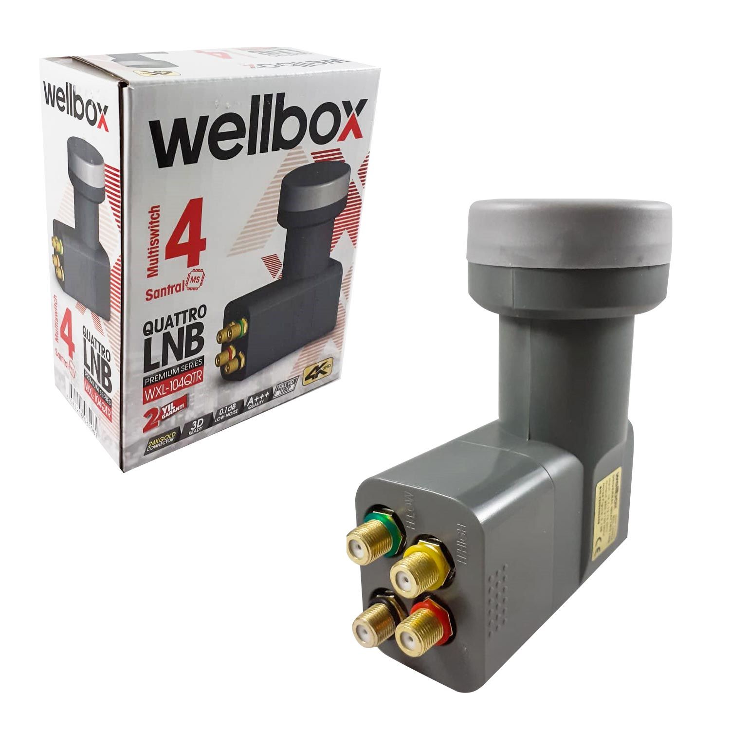 LNB DÖRTLÜ SANTRAL (QUATTRO) GOLD 0.1DB 3D 4K WELLBOX WXL-104/204QTR