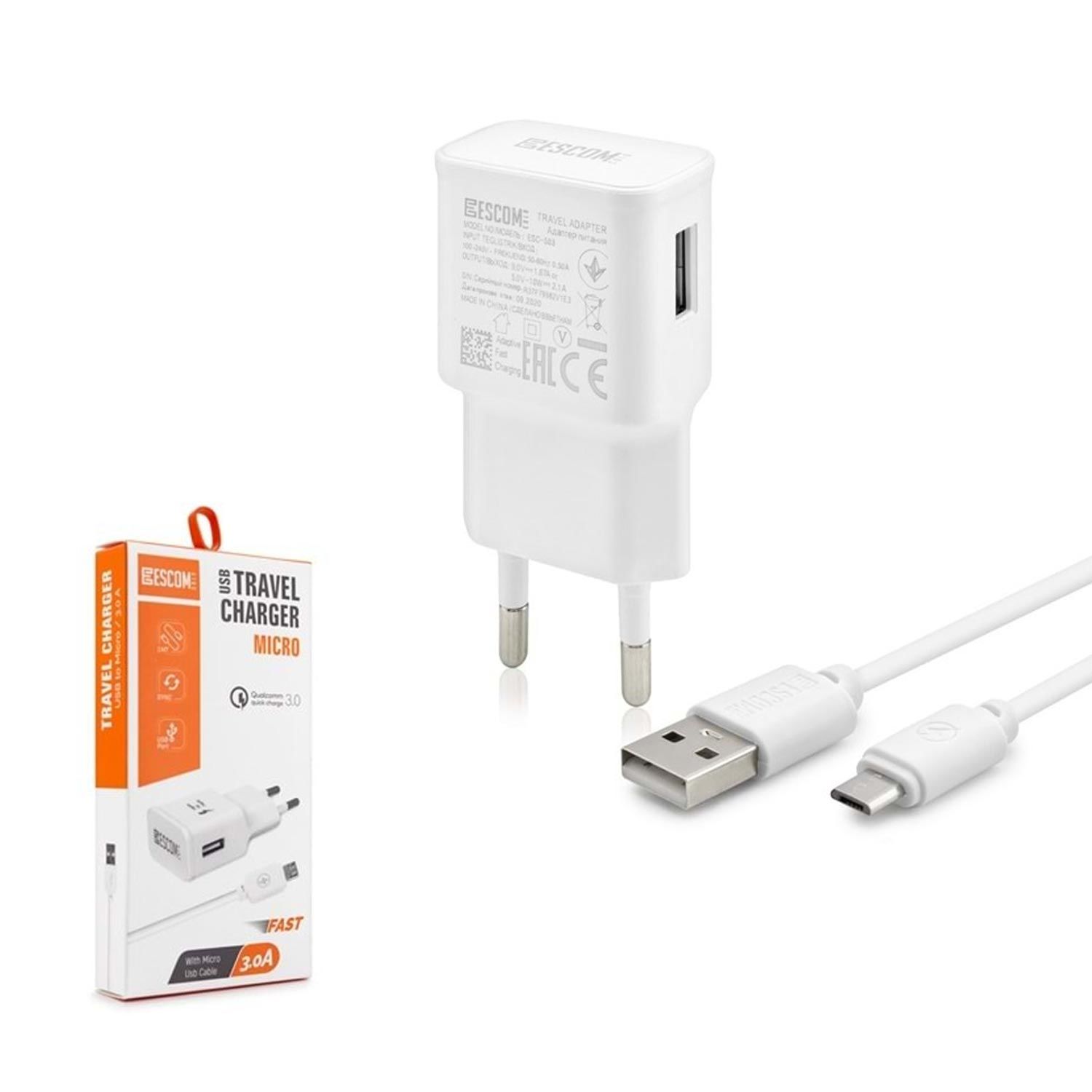 ŞARJ ADAPTÖR MICRO 3.0A ESCOM GOLD ESC-502