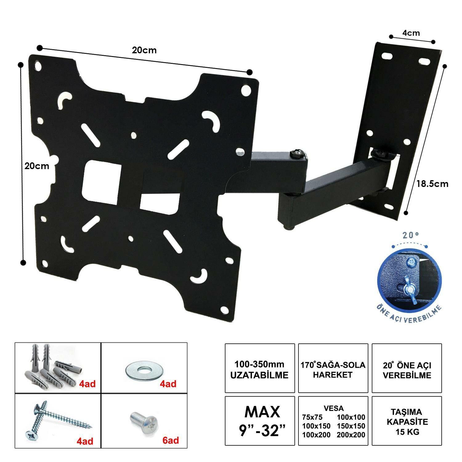 LCD ASKI APARATI HAREKETLİ ÇİFT KOLLU 9 32 22-82CM MEGA 15/42